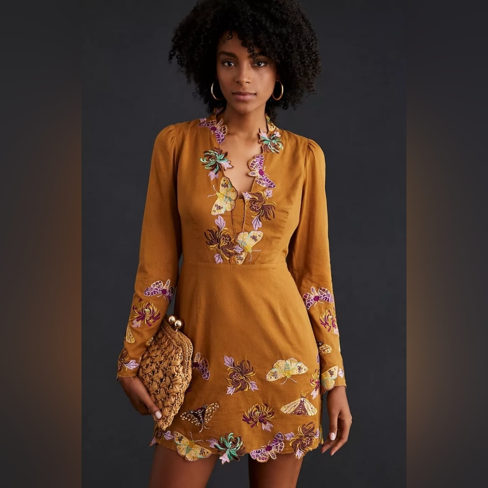 Maeve Butterfly Embroidered Novelty Mini Dress; Size 12